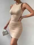 Sleeveless Solid Color Pleated Mini Dress GFMA-2303