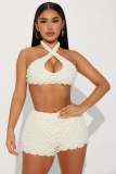 Sexy Halter Crop Tops And Shorts Two Piece Set YD-8713
