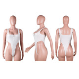 Solid Color Zipper Sleeveless Bodysuit GLF-08016