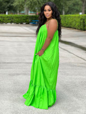Plus Size Casual Solid Color Loose Sling Maxi Dress OM-1612