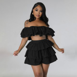 Ruffle Zipper Wrap Chest  And Shorts Two-piece Set MIL-L464