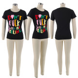 Plus Size Letter Print Short Sleeve Casual T Shirt SFY-2315