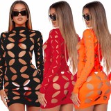 Sexy Hollow Out Long Sleeve Mini Dress YD-8721
