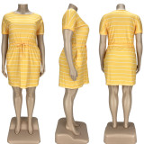 Plus Size Casual Striped Short Sleeve Drawstring Dress LDS-3279