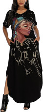 Casual Short Sleeve Print Big Swing Maxi Dress GDNY-2215