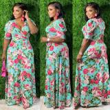 Plus Size Print V Neck Maxi Dress NK-8624