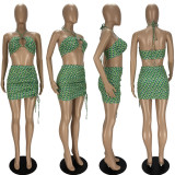 Sexy Printed Bra Top Drawstring Mini Skirt 2 Piece Sets LDS-3277