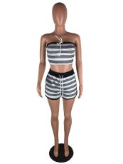 Stripe Tube Tops And Shorts Bandage Two Piece Set LP-66895