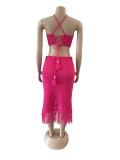 Tassel Fishnet Knitted Casual Two Piece Skits Set OSM-4387