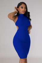 Sexy Solid Color Backless Midi Dress QZYD-1181