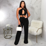 Solid Color Sleeveless Tie Up Halter Two Piece Set YF-10479