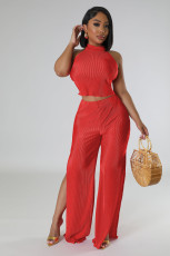 Solid Backless Tops And Split Pants Two Piece Set YD-8725-H