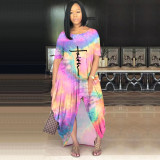 Plus Size Colorful Tie Dye Print Loose Irregular Dress WAF-70221