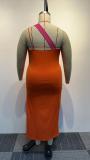 Plus Size Contrast Color Slash Shoulder Maxi Dress NY-10463