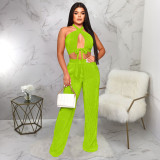 Solid Color Sleeveless Tie Up Halter Two Piece Set YF-10479