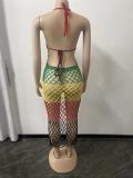 Knitted Color Blocking Tassel Beach Dress OSM-4393