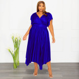 Plus Size V Neck Ruffle Sleeve Long Dress NNWF-7823