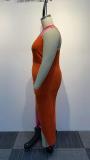 Plus Size Contrast Color Slash Shoulder Maxi Dress NY-10463