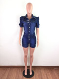 Casual Denim Holes Buttom Slim Romper LX-6873