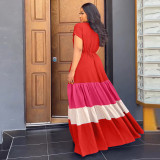 Short Sleeve Color Blocking Loose Maxi Dress MIL-L465