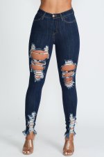 Plus Size Fashion Denim Slim Holes Pencil Jeans LX-5531