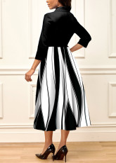Fashion Print Patchwork 3/4 Sleeve Maxi Dress SMR-11913