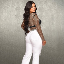 Mesh Hot Drill Beaded Pullover BY-6355