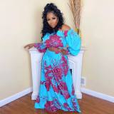 Print One Shoulder Tops And Big Swing Skirt Two Piece Set OD-8555