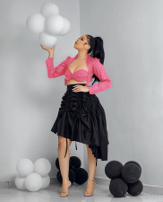 Fashion Drawstring Pleated Irregular Skirt WPF-80948