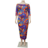 Plus Size 3/4 Sleeve Print Maxi Dress NNWF-5008