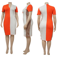 Plus Size Color Blocking Zipper Midi Dress NNWF-3035