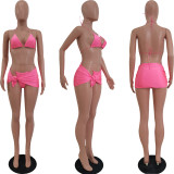 Sexy Bikinis Solid Color Halter Three Piece Swimsuit AL-7506