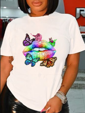 Plus Size Butterfly Lips Printed T-shirt SXF-30426