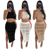 Solid Knits Vesh And Slit Skirt Beach Two Piece Set ME-8352