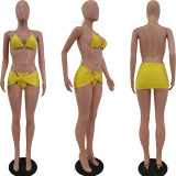 Sexy Bikinis Solid Color Halter Three Piece Swimsuit AL-7506