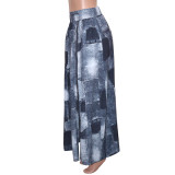 Print Zipper Loose Slit Long Skirts SH-390502
