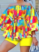 Plus Size Print Loose Off Shoulder Two Piece Set SH-390499