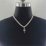 Double Layer Shiny Rhinestone Cross Pendant Necklace Choker BYCF-2224