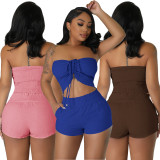 Sexy Drawstring Tube Tops And Shorts Two Piece Set YD-8727