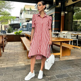 Casual Stripe Short Sleeve Shirt Dress GLF-10127