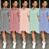 Casual Stripe Short Sleeve Shirt Dress GLF-10127