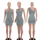 Fashion Slash Shoulder Hollow Out Mini Dress YD-8731