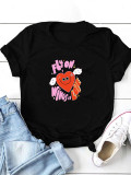 Plus Size Heart Print O Neck T-shirt SXF-30429