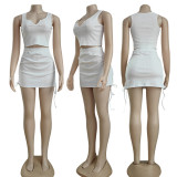 Solid Sleeveless Tops And Drawstring Skirt 2 Piece Set GYSF-6123