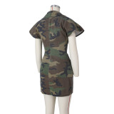 Camouflage Print Lapel Tight Mini Dress ZSD-0582