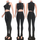 Fashion Sleeveless Irregular Tops And Pants Two Piece Set YACF-5146