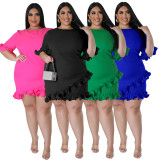 Plus Size Solid Color Ruffle Patchwork Midi Dress NNWF-7832