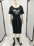 PINK Letter Print Tie Up Midi Dress YIM-334