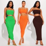 Sexy Solid Tube Tops And Long Skirt Two Piece Set YD-8732
