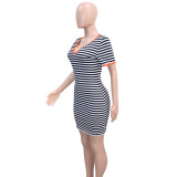 Stripe Print Short Sleeve T Shirt Dress SH-390519